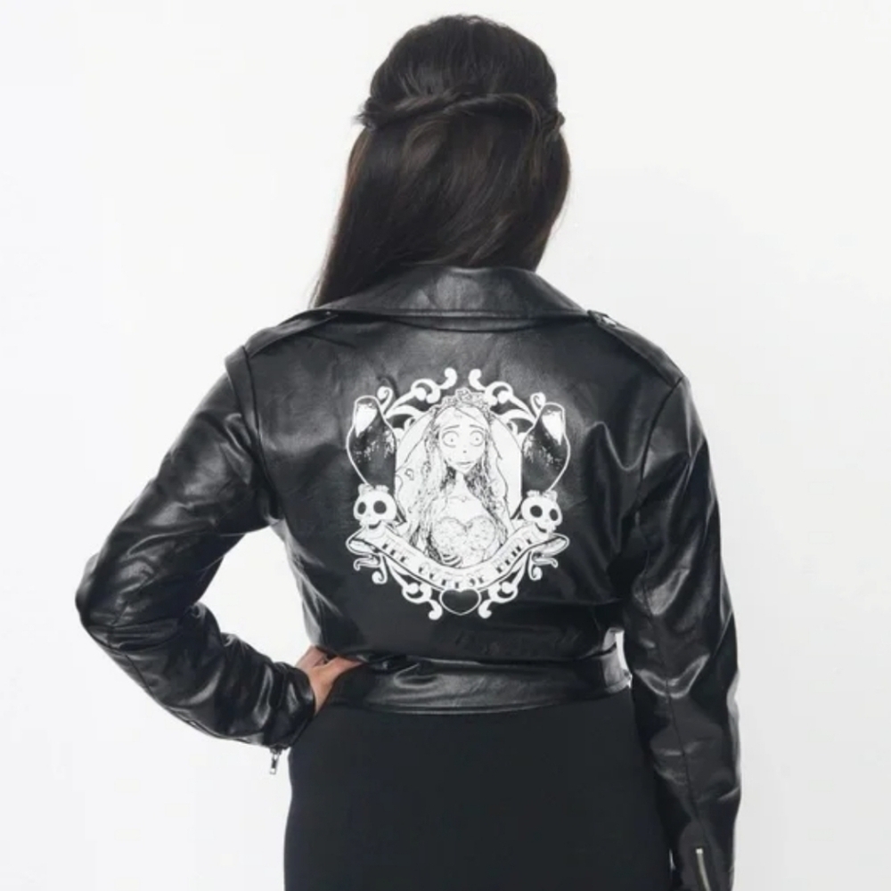 Corpse Bride X Unique Vintage Black Vegan Leather Jacket, Size 2X. NWT